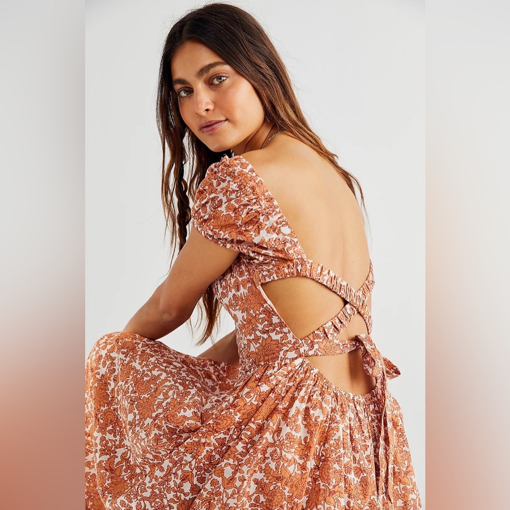 Nwot Free People orange floral ultraviolet maxi dress